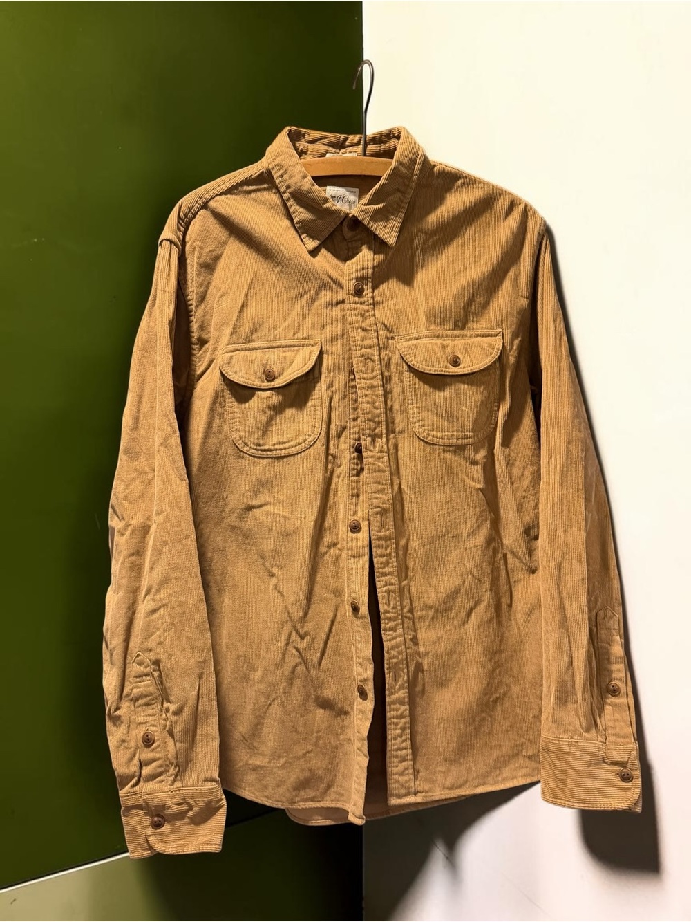 J.Crew Classic Corduroy Shirt Tan Camel Button Down Workwear Men's M